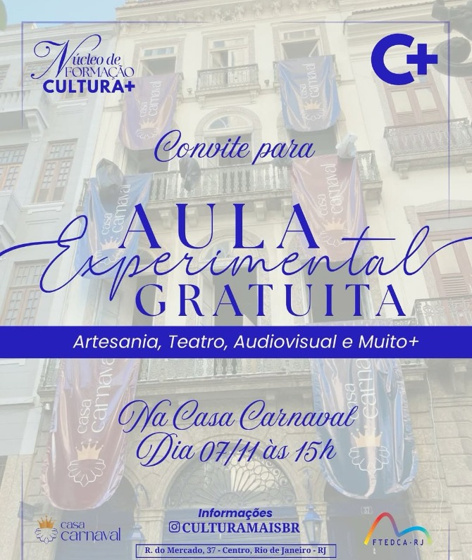 Núcleo de Formação Cultura+ convida para aula experimental gratuita